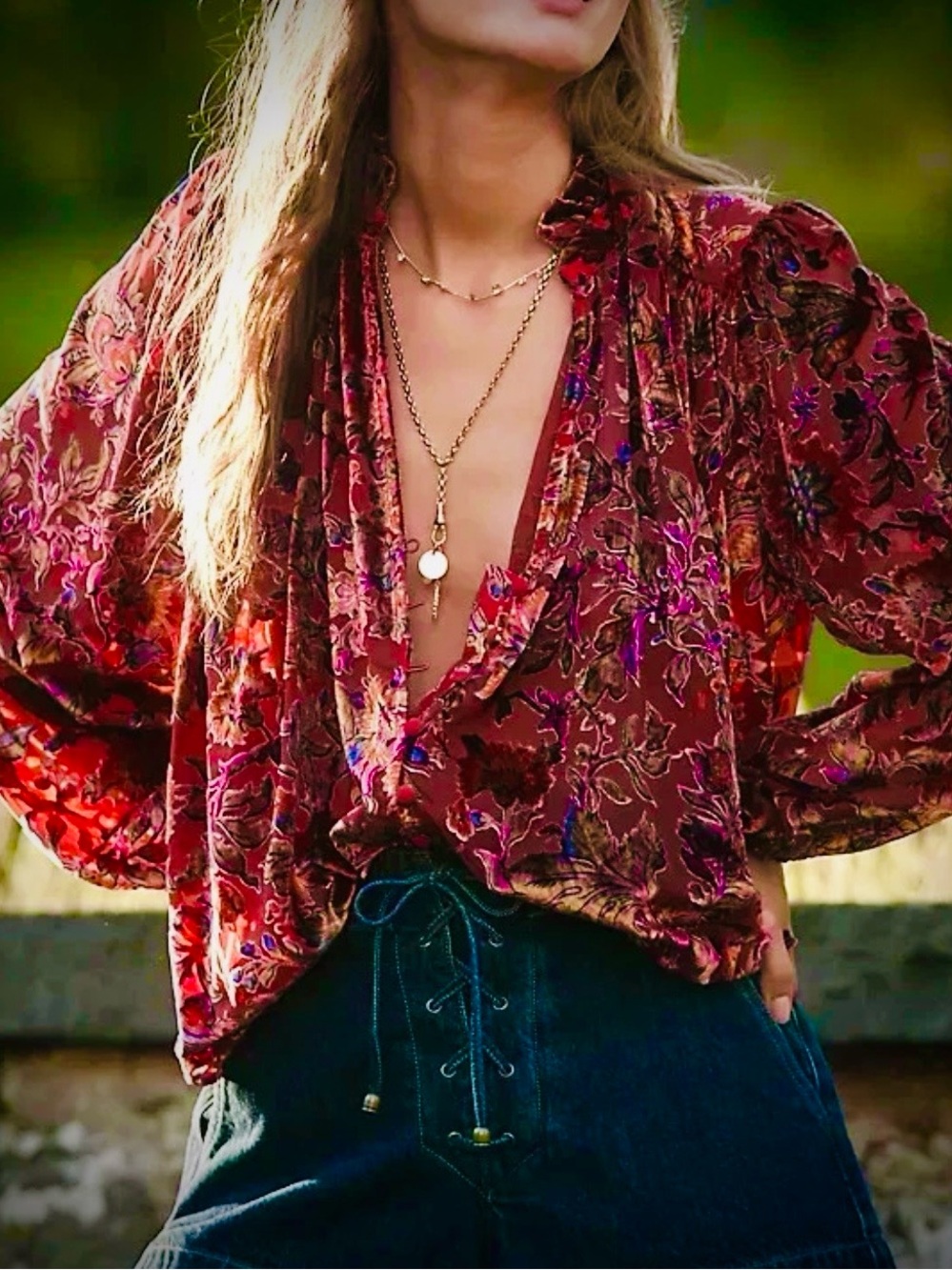 NEW Anthropologie Estela Burnout Velvet Top Floral Blouse Bishop XXS Oversized